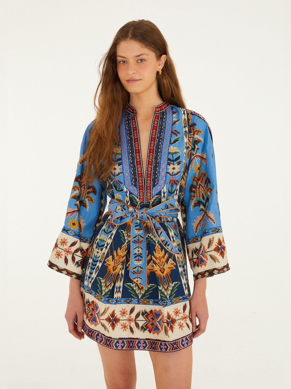 FARM Rio Blue Multicolor Embroidered Mini Dress